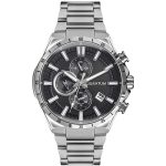 ساعت مردانه کوانتوم Q-PWG936.050 سری سه موتوره کرنوگراف quantum watch بند و قاب استیل نقره ای، صفحه مشکی با نشانگر های نقره ای و شب نما، دارای نشانگر تاریخ