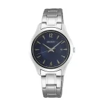 ساعت زنانه سیکو SEIKO SUR425P1 سری کلاسیک برند مدل SEIKO ، بند و قاب نقره ای صفحه سرمه ای، ضد آب تا 30 متر، دارای نشانگر تاریخ