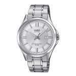 ساعت مردانه کاسیو MTS-100D-7AVDF سری کلاسیک برند CASIO ، صفحه نقره ای ، بند و قاب استیل نقره ای ، ضد آب تا 50 متر، دارای نشانگر تاریخ و عقربه شب نما.