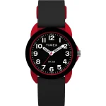ساعت مردانه تایمکس TW2W91900 سری اسپرت برند آمریکایی Timex، قاب استیل قرمزو مشکی، صفحه مشکی ، ضد آب تا 30 متر، بند سیلیکون رابر مشکی،