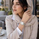 ساعت کاسیو زنانه ltp-v005sg-7audf فریم دایره استیل بند استیل دورنگ طلایی موتور تک حالته صفحه ای سفید - Image 4