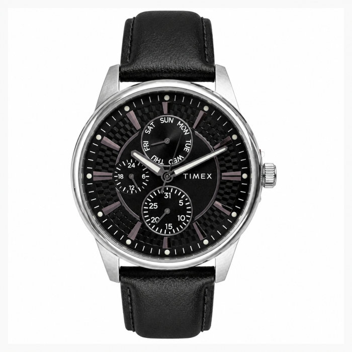 ساعت تایمکس مردانه tw2y21600 کلاسیک فریم دایره استیل بند چرم مشکی صفحه ای مشکی - Image 1