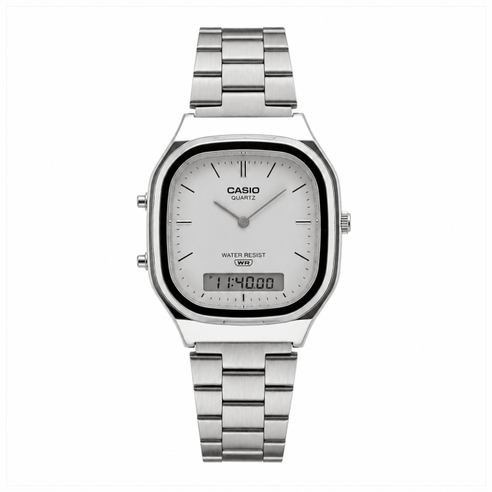 ساعت کاسیو مردانه aq-240e-7a کلاسیک کوارتز فریم مربعی استیل بند استیل صفحه سیلور - Image 1